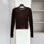 打底衫 法式 设计感上衣 丝绒长袖 T恤女百搭修身 小众2025早秋季 新款