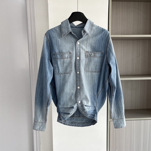 小众设计感牛仔衬衫 做旧宽松翻领打底衫 2025秋季 时尚 衬衣 新款 法式