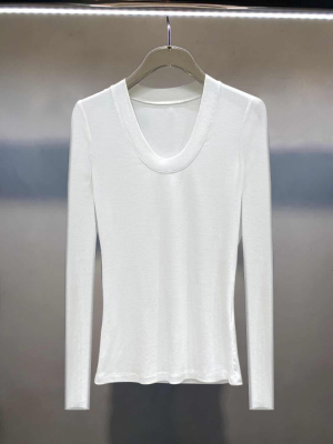 长袖收腰弹力针织上衣