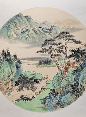 三尺斗方山水画国画纯手绘卡纸画