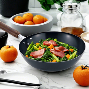 Summit日本进口木柄铁柄精铁无涂层少油烟家用燃气铁锅炒菜锅