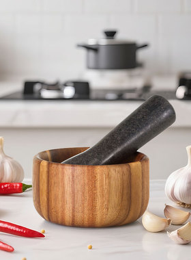Adhoc德国进口相思木研钵捣蒜泥捣药罐调料研磨器捣药臼木质臼子