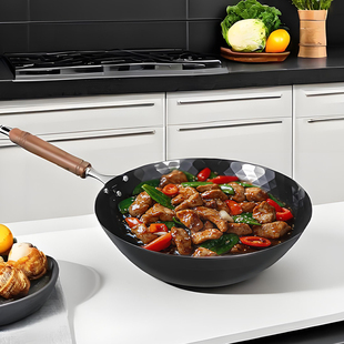 Summit钻石纹中华炒锅日本进口锤目纹铁锅无涂层炒锅家用平底锅