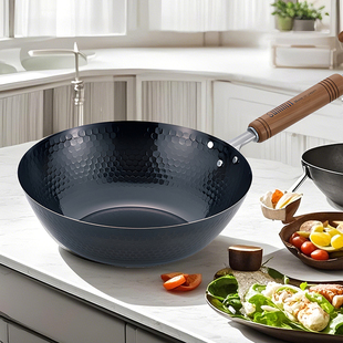 Summit日本进口锤目纹铁锅无涂层炒锅家用平底锅不粘锅燃气灶适用