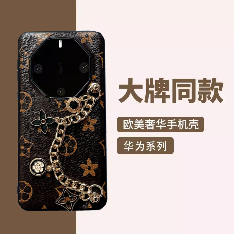 小众奢华适用华为mate60pro手机壳高档70rs非凡大师保护套50rs保时捷4全包防摔斜挎可背带挂绳新款女链条腕带