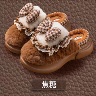 迪盛棉拖鞋女士冬季新款厚底防滑室内居家保暖可爱蝴蝶结冬天拖鞋