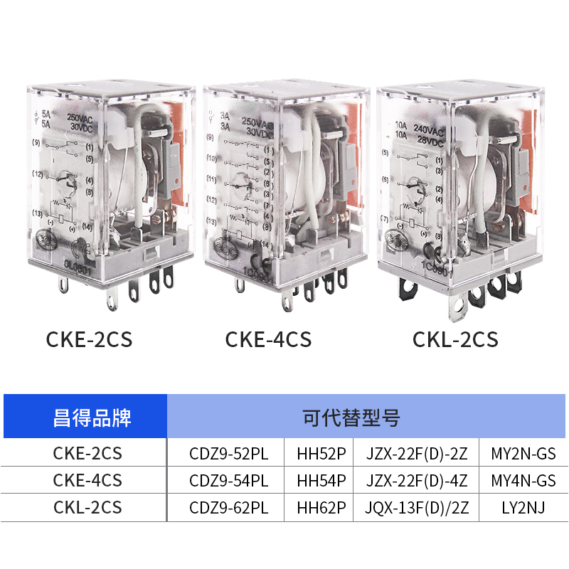 昌得CKE小型中间电磁继电器220V交流380v三相14脚dc24V12v底座8脚