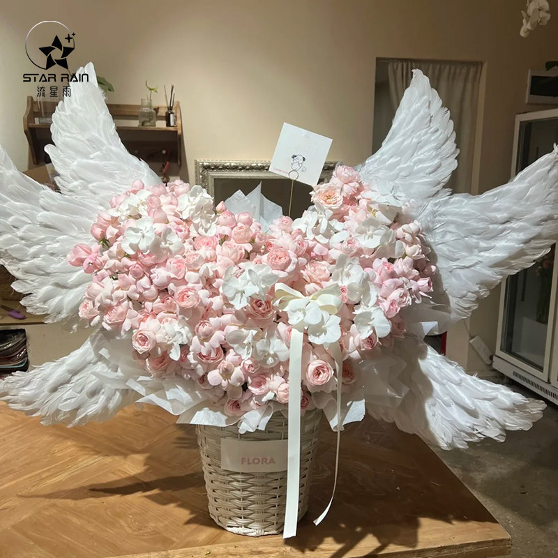 流星雨天使之翼抱抱桶花束材料图片