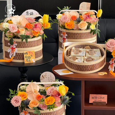 流星雨竹编手提花篮水果礼盒空盒