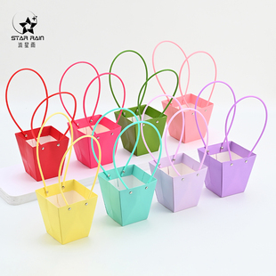 马卡龙牛皮纸插花小提篮花束手提袋鲜花包装盒花盒花艺包花袋子