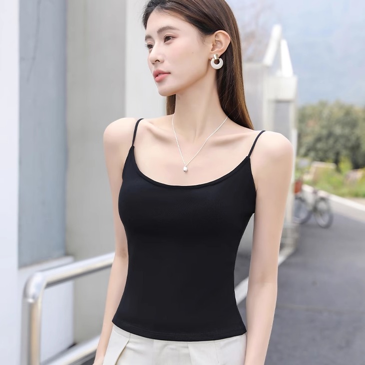 吊带背心女2025新款带胸垫美背上衣显瘦遮肚子白色薄款内搭可外穿