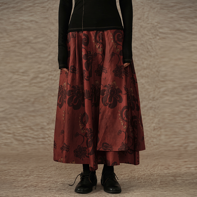 【MORIN KHUUR 牧仁】汉麻花卉图腾印花裙裤