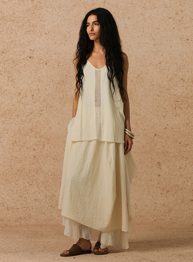 【MORIN KHUUR 牧仁】米白色网纱立体提花棉质双层宽松半裙