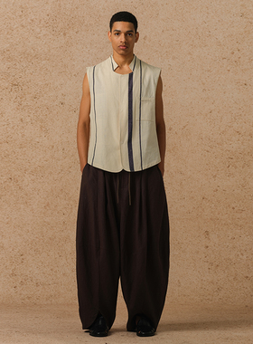 【MORIN KHUUR 牧仁】手织布条纹棉质立领马甲