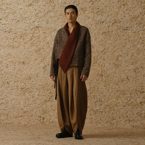 【MORIN KHUUR 牧仁】男女系带翻领毛呢宽松短外套