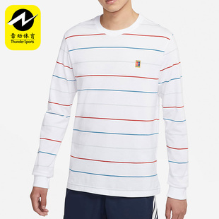 耐克正品 DJ2808 休闲男子时尚 网球T恤 100 运动条纹圆领长袖 Nike