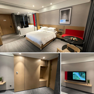 酒店宾馆家具设计床定制公寓标间大床衣柜电视框民宿双人床一字桌