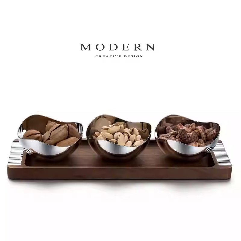 MODERN轻奢胡桃木干果盘家用茶几零食碗创意坚果盘水果盘茶托盘