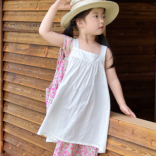 扎染儿童连衣裙小粥家简约3-14岁女童可DIY无袖纯白日常洋气可爱