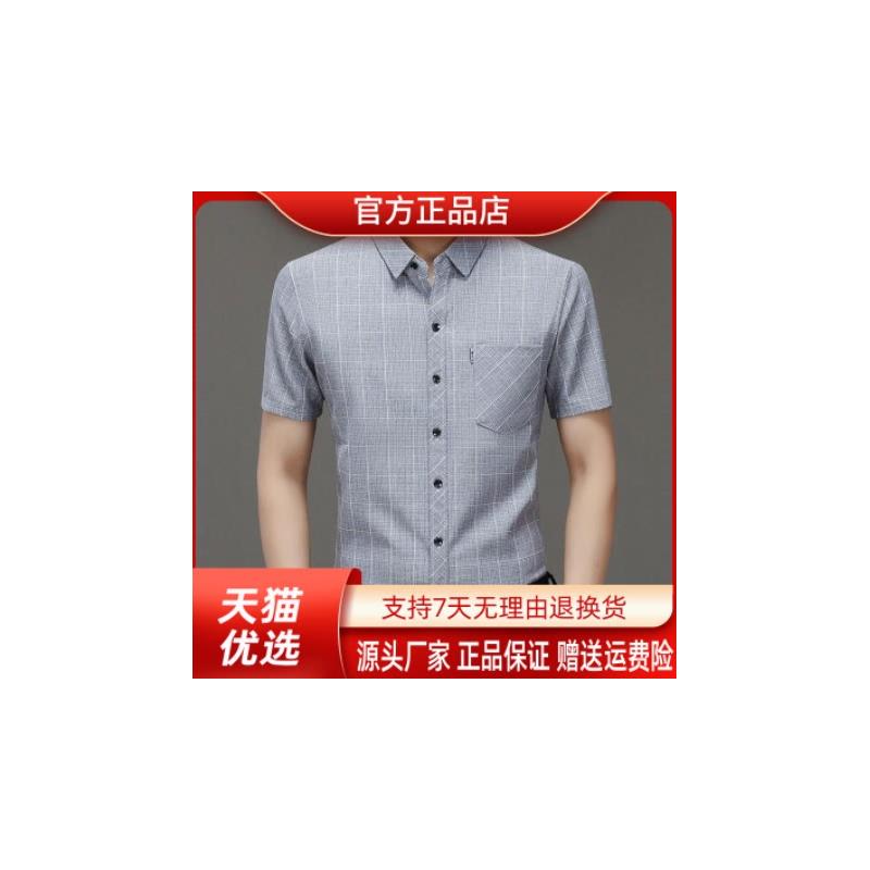 青澜之嘉父亲节礼物男士衬衫格子商务男装夏装上衣薄款衬衣带口袋
