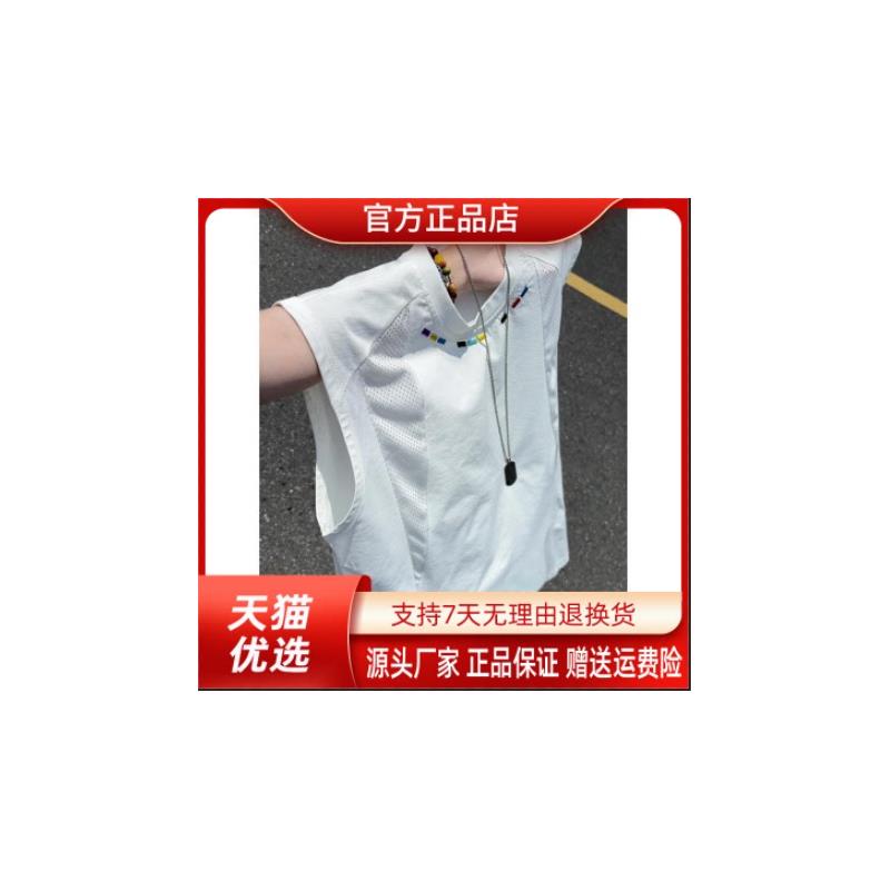 锋界服饰美式拼接网眼速干背心男夏季凉感刺绣无袖t恤运动宽松