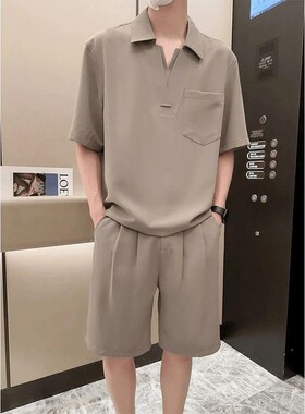 Lento轻奢夏季垂感套头V领假两件设计款时尚衬衫潮DY流透气半袖