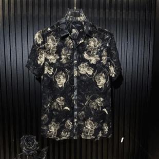 欧货25英伦雅痞风格 薄款 洋乐多严选男装 扎染夏季 翻领印花短袖 衬衫