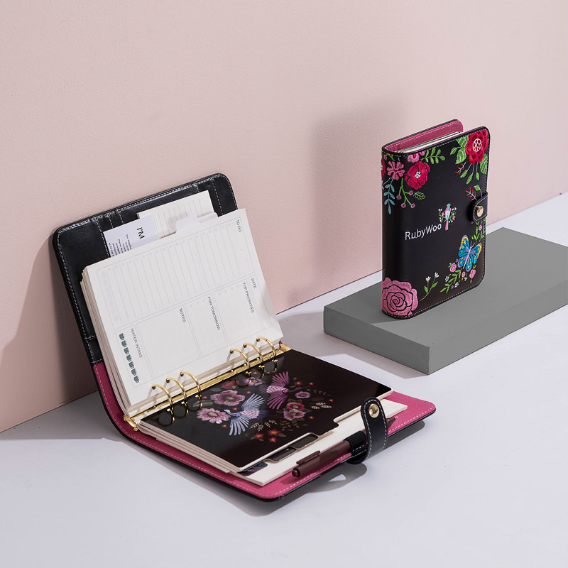 利邦文具 刺绣活页本 手帐本套装工具材料全套周计划六孔日程本皮