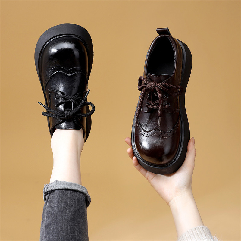 厚底小皮鞋女英伦风2026新款春季增高系带单鞋黑色软底时尚小皮鞋,女鞋,乐福鞋（豆豆鞋）,淘宝优惠券,粉丝福利购,淘宝优惠卷