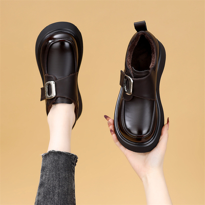 古兹曼厚底小圆头学院风乐福鞋