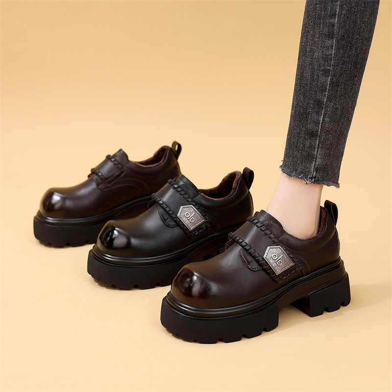 厚底小个子乐福鞋女2025冬季新款时尚一脚蹬加绒增高英伦风小皮鞋,女鞋,乐福鞋（豆豆鞋）,淘宝优惠券,粉丝福利购,淘宝优惠卷