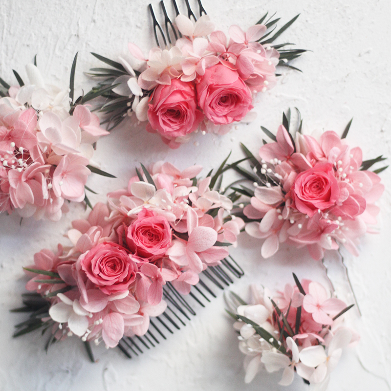 原创婚礼森系粉玫瑰手腕花发饰