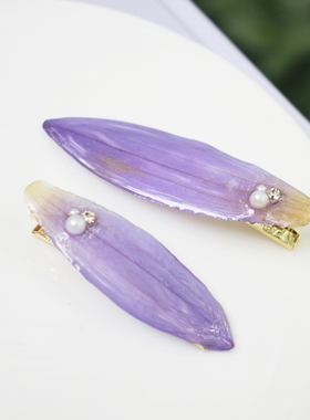 【包邮】睡莲永生花干花原创手工紫色花瓣发饰森女鸭嘴夹侧边发夹