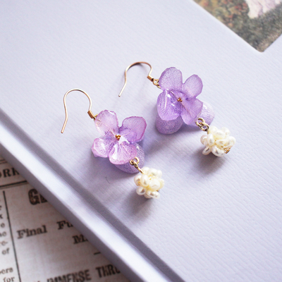 【安娜的花园】法式文艺小众珍珠耳饰螺丝耳夹绣球花耳坠紫色耳环