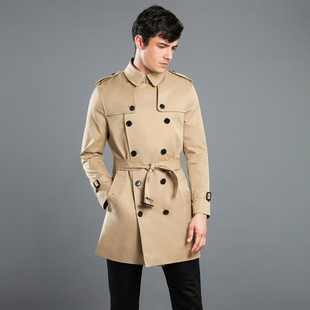 外套大码 战壕风衣2026新款 休闲男装 欧美复古翻领系带中长款 秋冬装