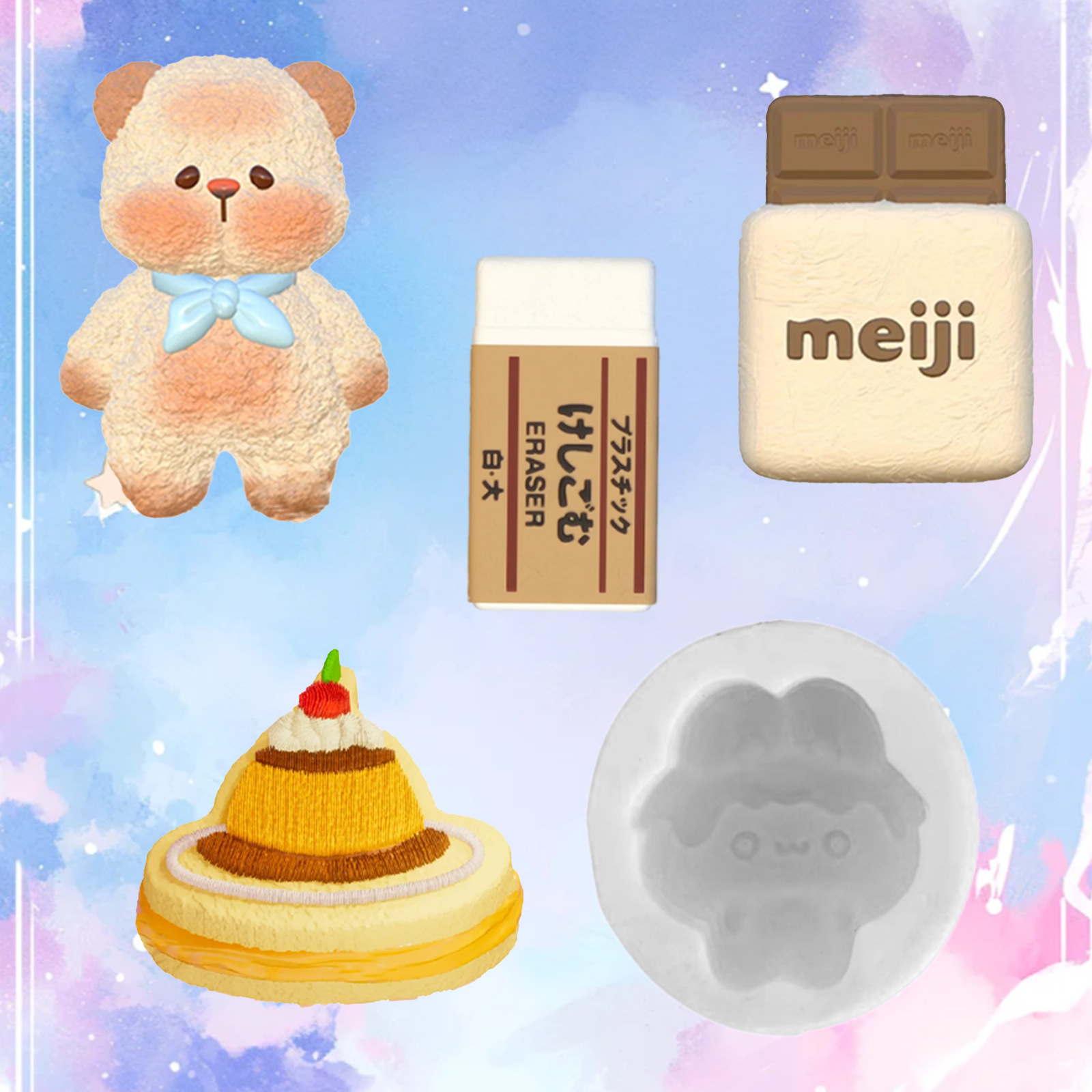 食玩牛奶巧克力捏捏模具DIY卡通公仔刀叉解压捏捏乐小熊硅胶模具