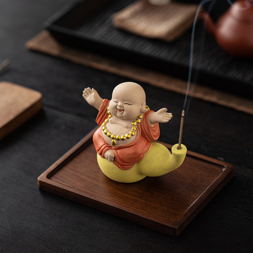 创意陶瓷弥勒佛香插茶室摆件