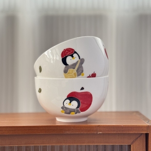 集物岛原创企鹅餐具釉下彩手绘陶瓷米饭碗小朋友好看漂亮吃饭的碗