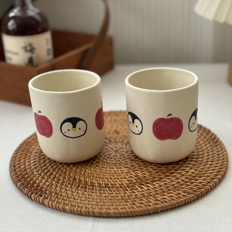 集物岛原创企鹅手握杯景德镇手作小众釉下彩手绘日式陶瓷杯300ml