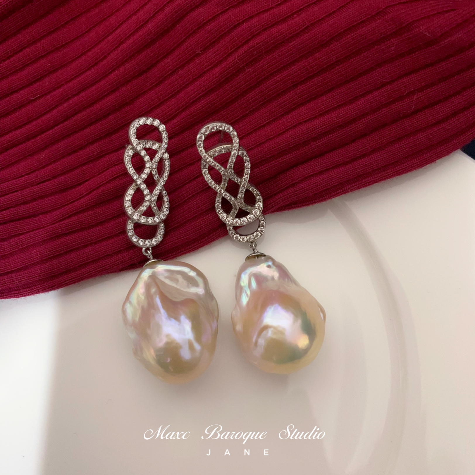 MAXC设计轻奢小众巴洛克天然珍珠耳环S925纯银大气精致晚礼服耳钉