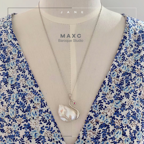 天鹅优雅粉紫白大巴洛克异形天然珍珠项链吊坠纯银女礼物胸针挂件