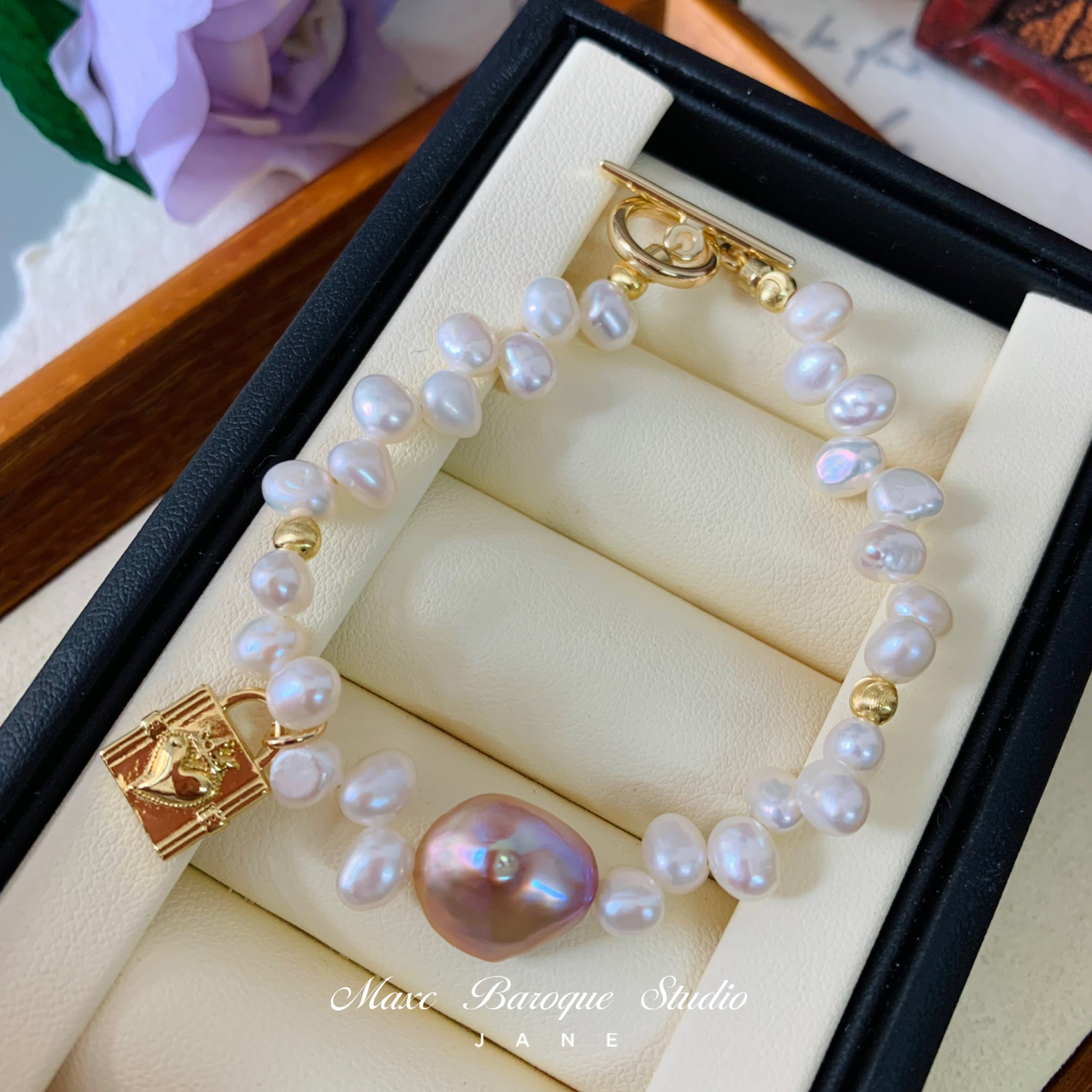 金锁·巴洛克天然珍珠手链14k包金轻奢小众设计高级感气质百搭串