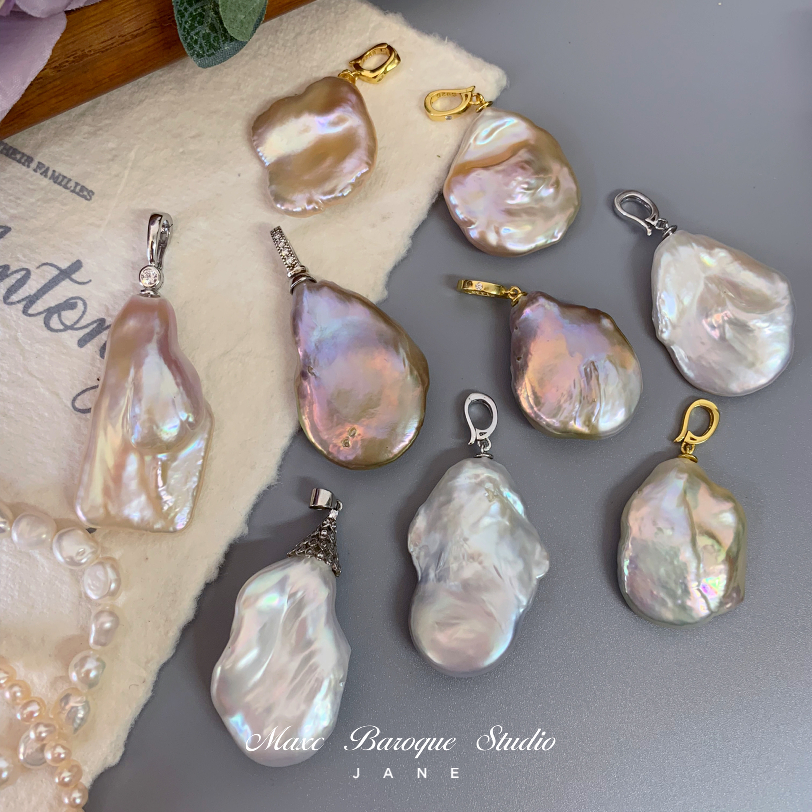 稀有老蚌精花瓣飞碟巴洛克珍珠项链吊坠S925银镀金异形不规则大颗