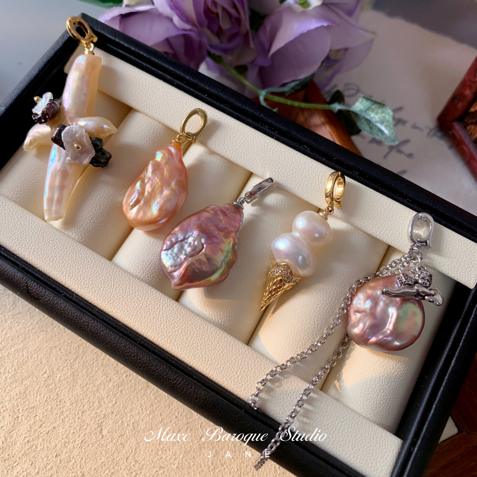 炫彩异形天然淡水珍珠巴洛克铜镀金吊坠可爱奇怪个性项链挂件饰品