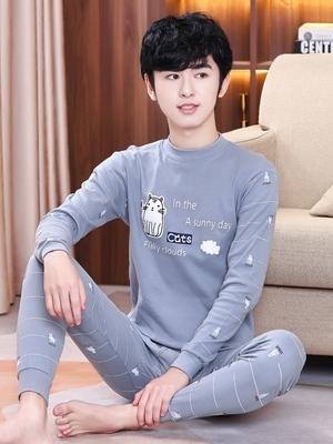 青少年纯棉保暖内衣套装中领半高领全棉秋衣秋裤中大童学生棉毛衫