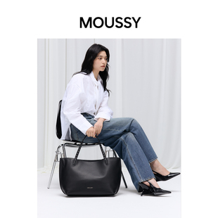 MOUSSY Office Max真皮铆钉大托特时尚手提牛皮水桶包