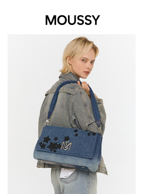 MOUSSY星辰童梦牛仔星星贴布绣翻盖包单肩腋下包筒包