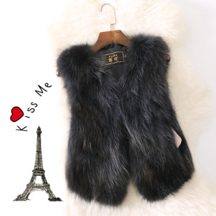 显瘦韩版 修身 貉子毛坎肩马夹女 时尚 皮毛一体狐狸毛皮草马甲女短款