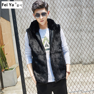2025新款冬兔毛整皮男士皮草马甲坎肩真毛獭兔男马夹外套皮毛一体
