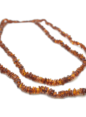 手工天然琥珀褐色双层项链